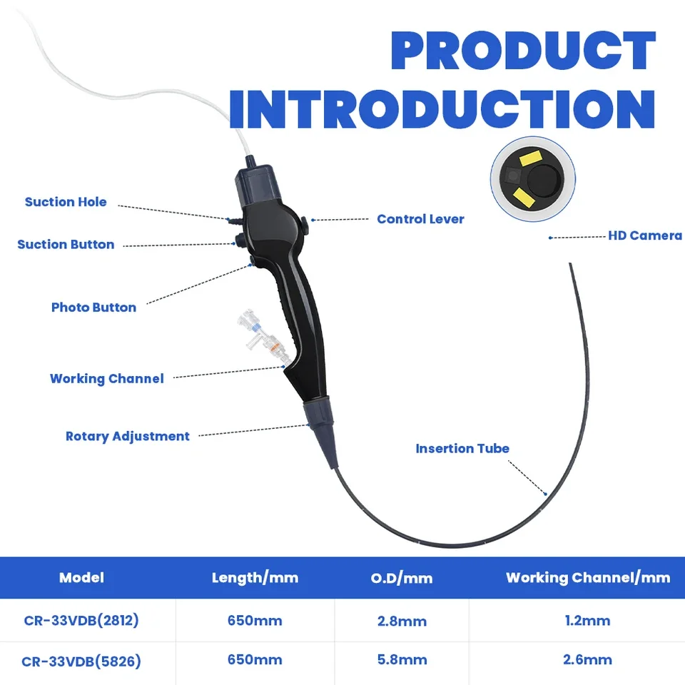 Disposable flexible veterinary surgical instrument endoscopic for ENT examination, ergonomic design, portable handle