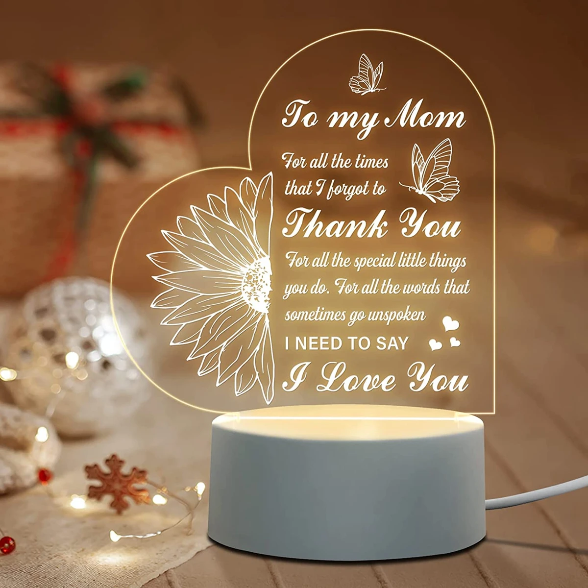 3D LED Home Decoração Light, Hot Room Nightlight, Para minha mãe