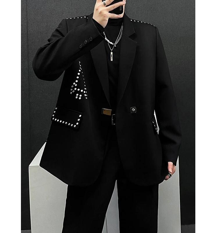 الرجال 2025 الخريف جديد برشام مشبك معدني تصميم البدلة الستر الرجال الموضة تنوعا فضفاض أنيق شخصية السترة الستر