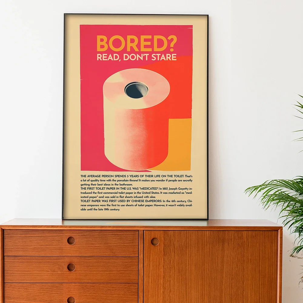 الحمام جدار الفن الرجعية المرحاض الفن يطبع خمر مضحك الحد الأدنى قماش اللوحة ورقة لفة WC المشارك صور ديكور كوادروس