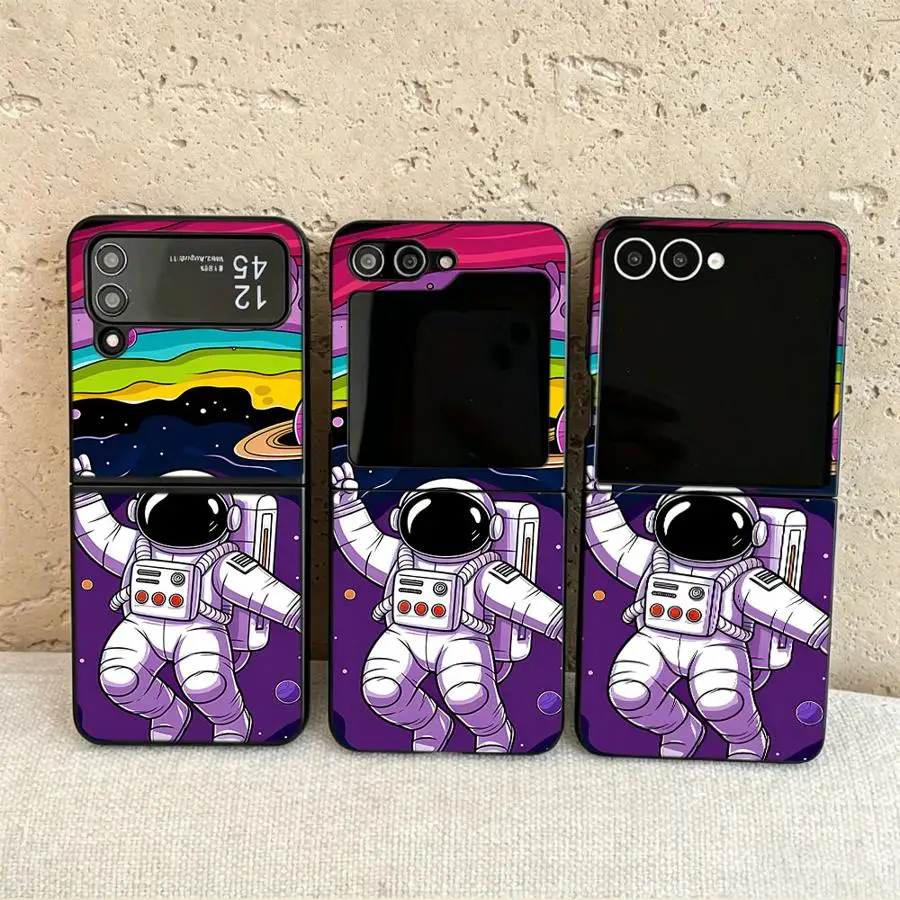 Back Phone Cover Funda Case for Samsung Galaxy Z Flip 7 6 5 4 3 Flip7 FE Flip6 Flip5 Flip3 Flip4 Cute Astronaut