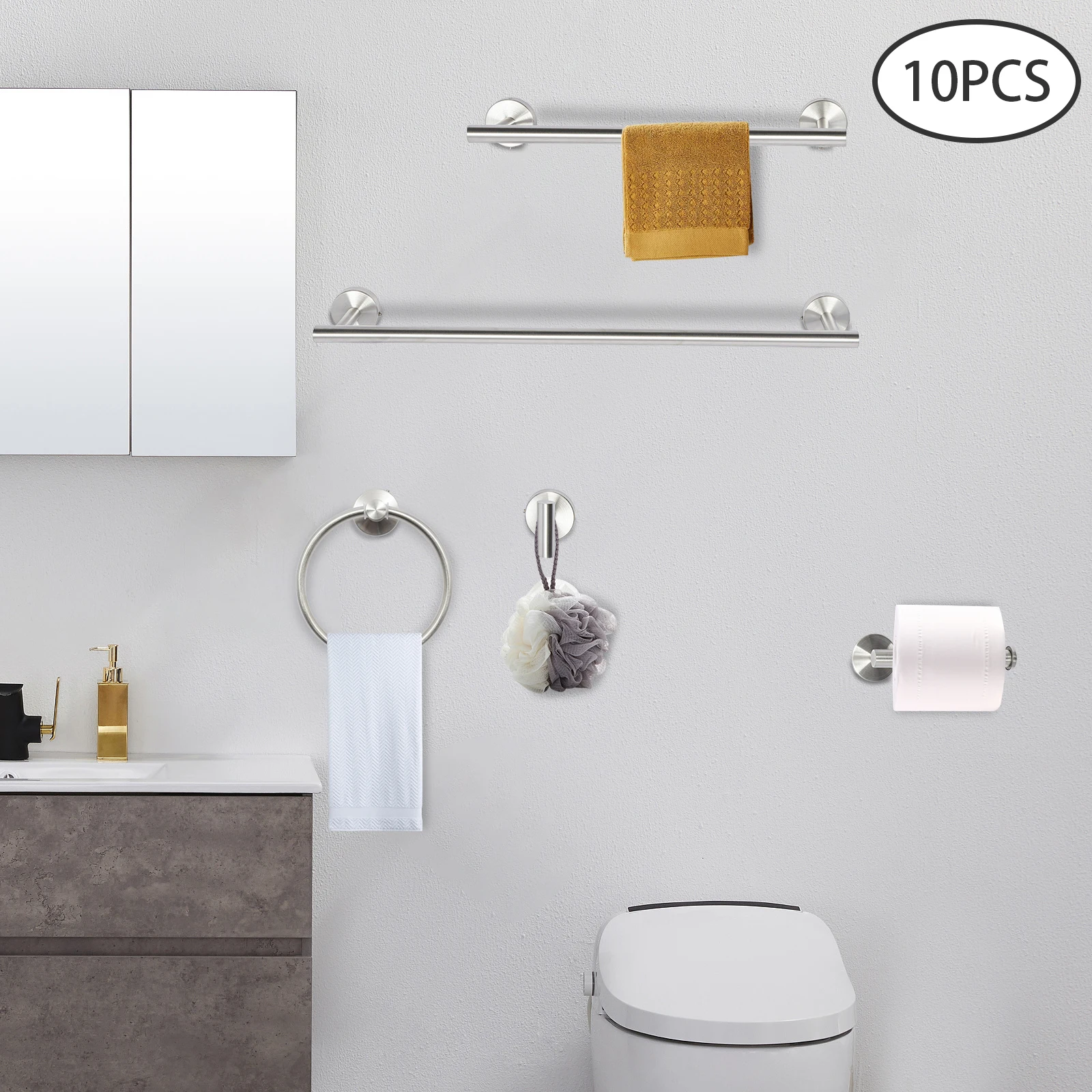 

10 Piece Bathroom Hardware Set Stainless Steel Bathroom Accessory Set Towel Racks for Bathroom Kitchen