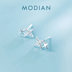 Modian Luxury Clear CZ Sparkling Stars Cute Galaxy Stud Earrings Fashion Female Real 925 Sterling Silver Jewelry For Women Gift