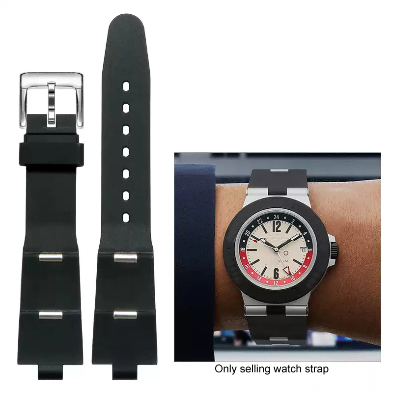 Black rubber replacement strap suitable for Bvlgari Diagono 24mm * 8mm 22mm * 8mm male and female agreed silicone strap