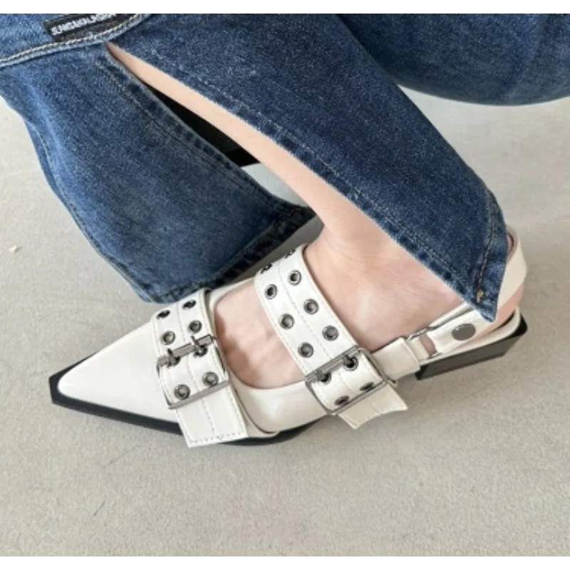 Scarpe Mary Jane a punta in stile francese nuovo da donna Scarpe retrò con tacco medio spesso per donna con gonne e piccole scarpe in pelle