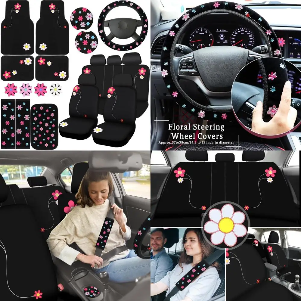 

BBTO: набор милых автомобильных аксессуаров с вышивкой, включает чехлы на сиденья, чехол на руль, зажимы для вентиляционных отверстий, коврики для чашек, центральные консоли