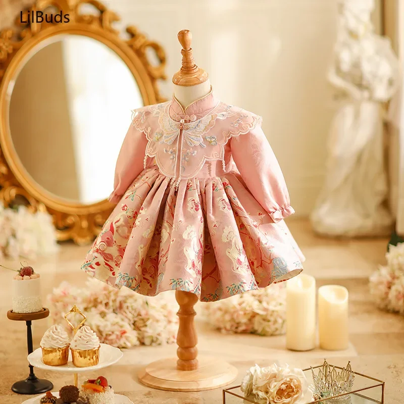 2024 Baby Girl Princess Dress Children One Year Old Winter Chinese Style National Style 1 Birthday Party Banquet Tang Dresses