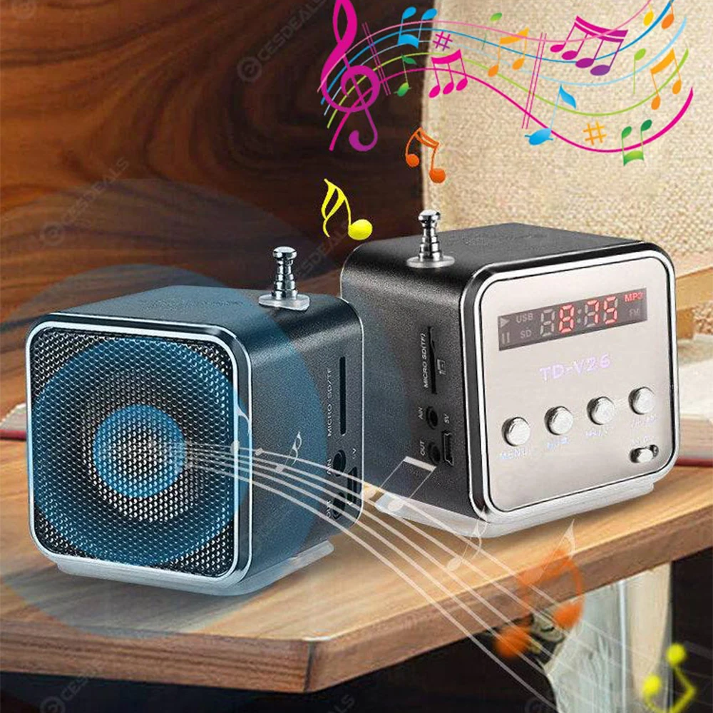 Portable TD-V26 Digital FM Radio Wireless Speaker Mini FM Radio Receiver LCD Display Stereo Loudspeaker Support SD/TF Card 