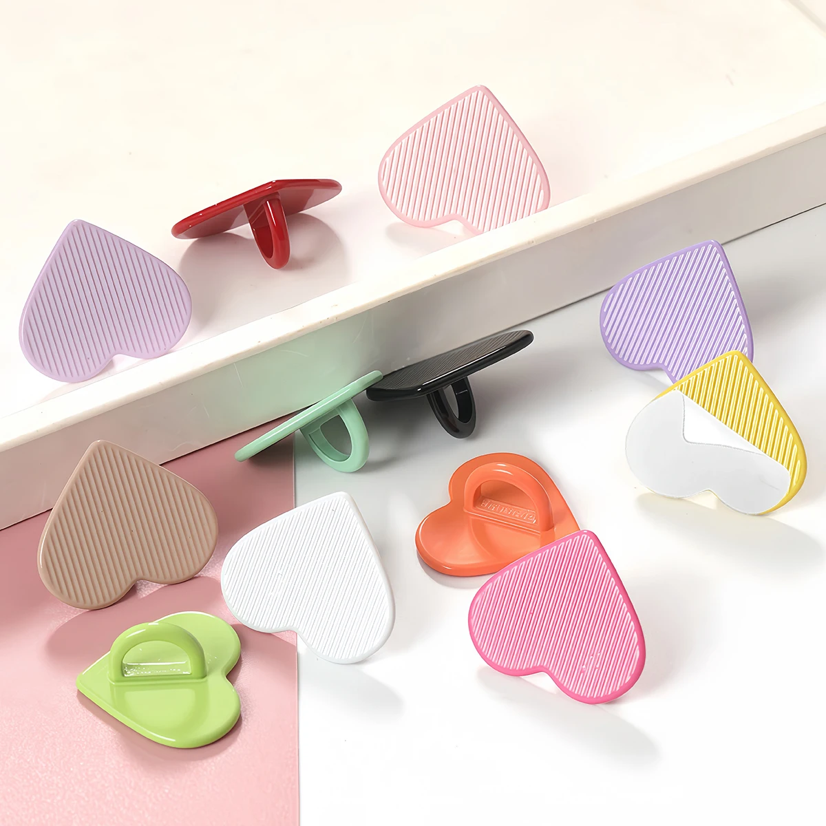10-20 Stück Metall-Klebehaken für Handy-Anhänger, herzförmiger Fingerring-Ständer, Hakenverschluss für Handyhüllen-Zubehör – Detail 1