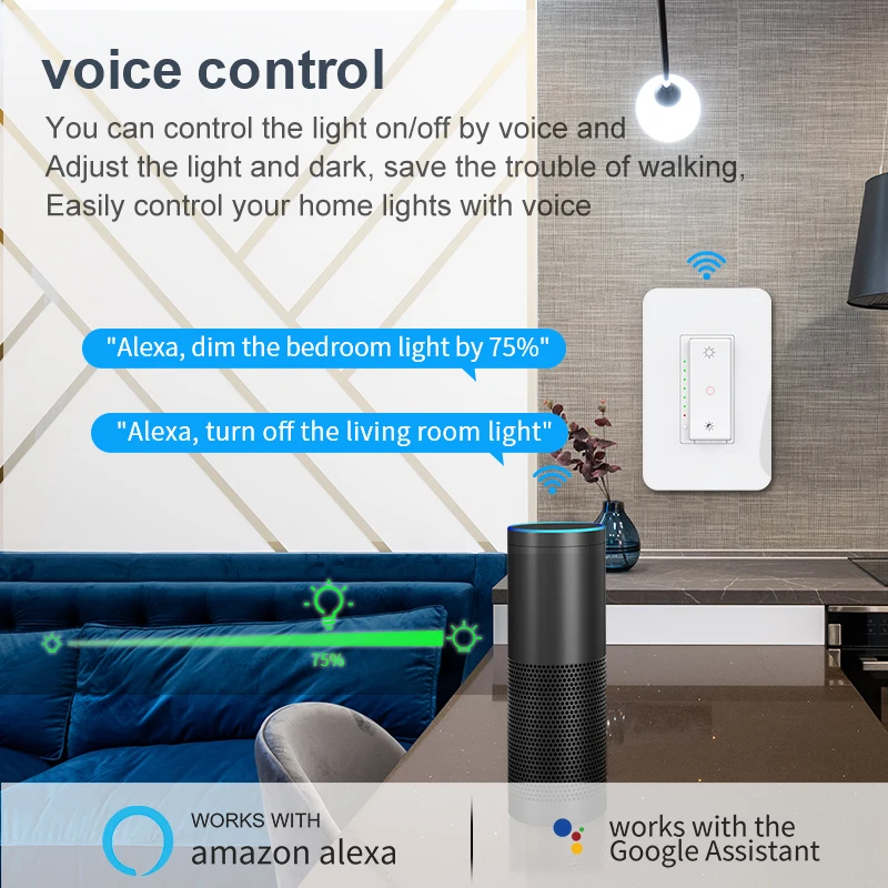 Milfra Tuya WiFi Dimmer Light Switch 3 Way One-key Smart Dimmable Switches Voice Remote Control Works with Alexa Google Home