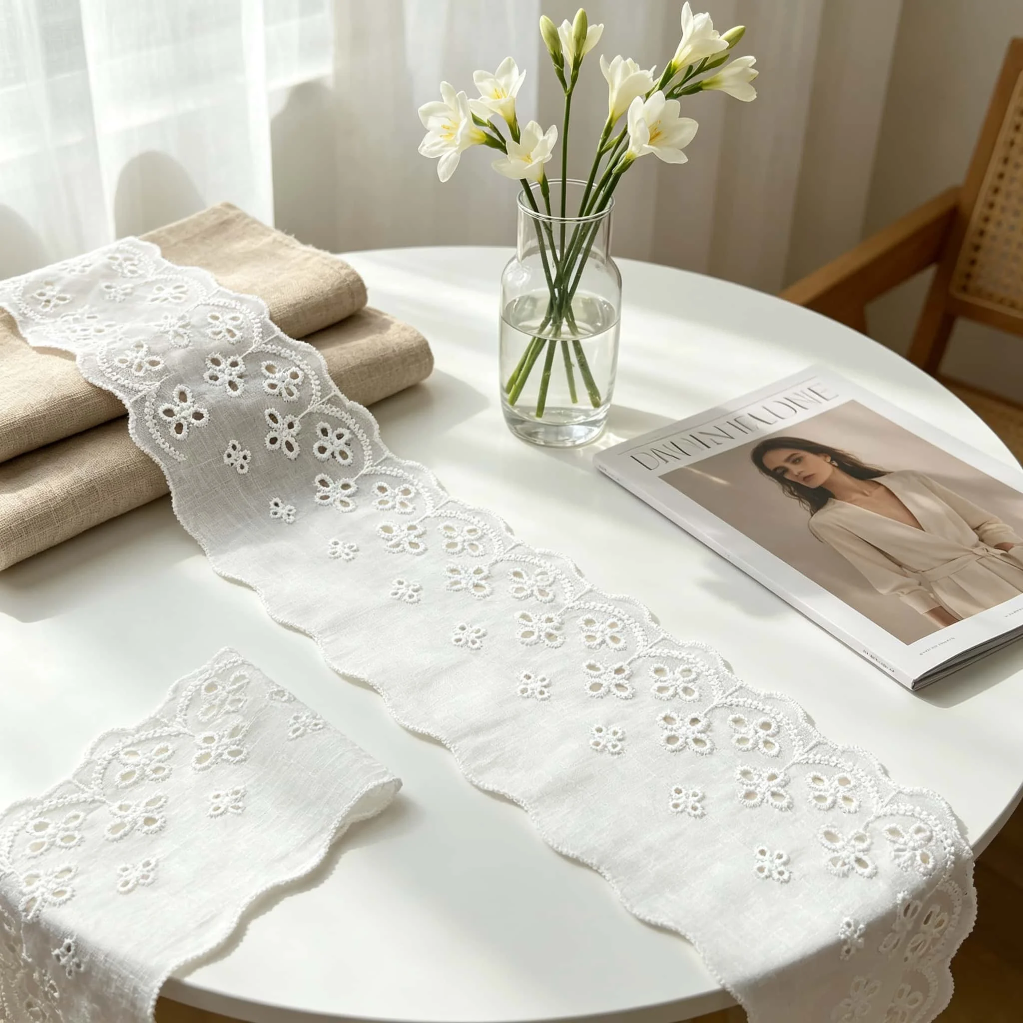 7.5cm Cotton Eyelet Lace Trim 4/16 Yards White Floral Scalloped Ribbon for Garment Sewing Wedding Home Decor view 2