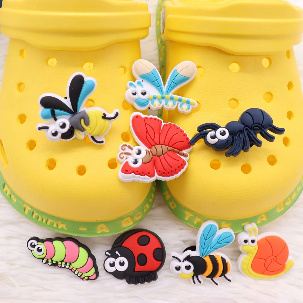 1pcs PVC Animal Shoe Charms Fit Wristbands Kawaii Bug Dragonfly Butterfly Ant Hole Slipper Decoration Shoe Accessories Kid Gift