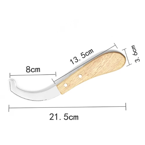 소 발굽 트리밍 도구 말굽 칼, 스테인레스 스틸 톱니 모양 블레이드, 나무 손잡이 발굽 트리밍 나이프, 1 개