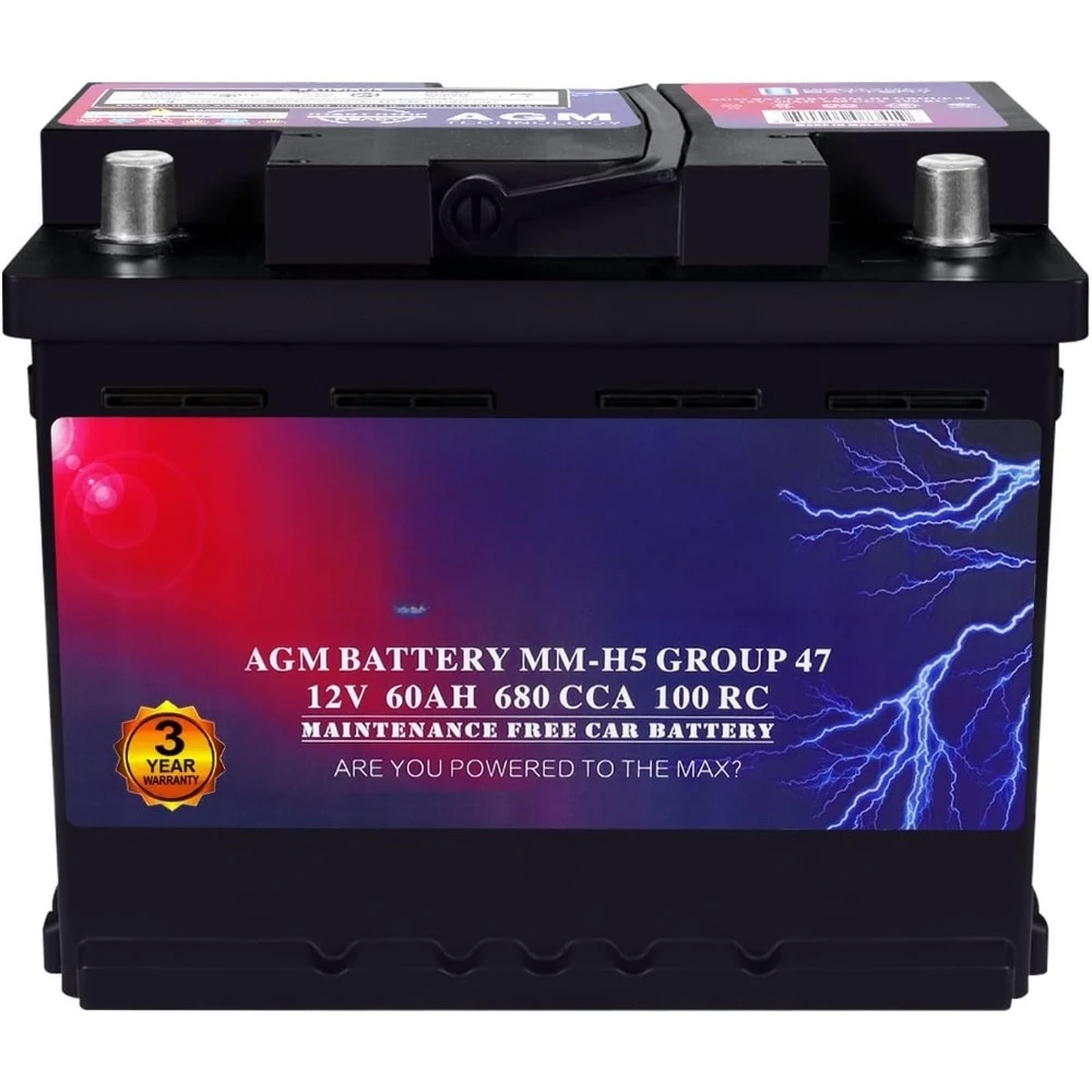 

MM-H5 Start and Stop Car BCI Group Size 47 12V 60 AH, 100RC, 680 CCA Rechargeable AGM Car Battery
