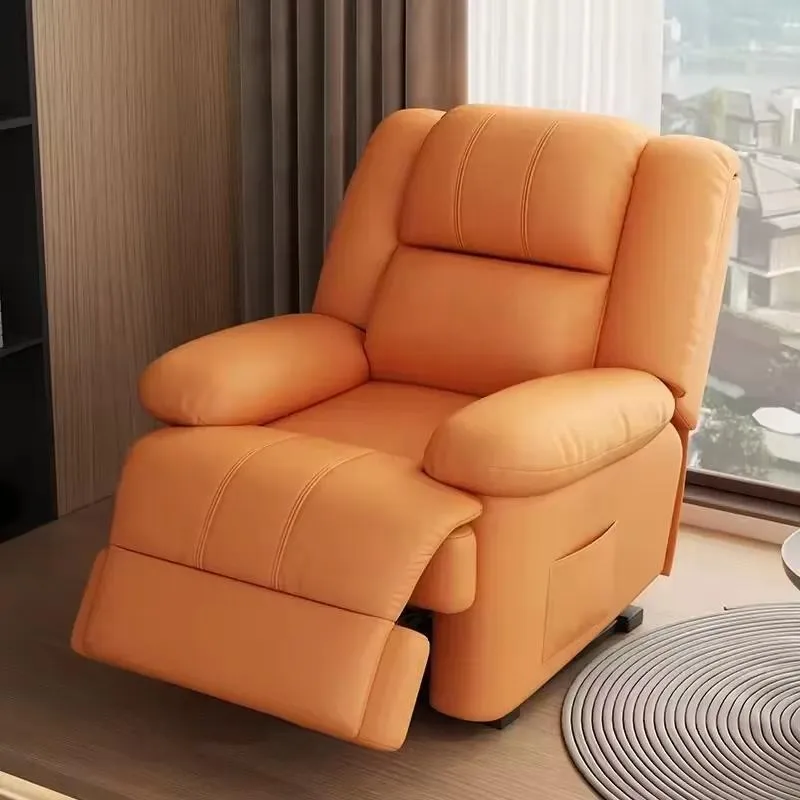 Modern Single Recliner Sofa Chair with Remote Control Retractable Footrest Inflatable Lumbar Support Metal Frame Cushion
