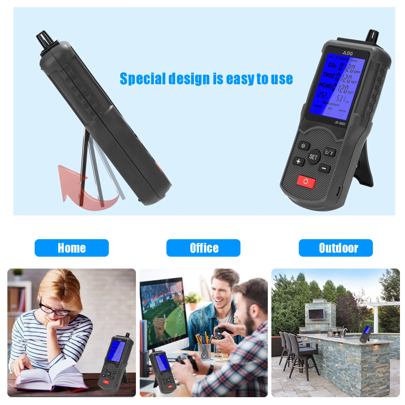 8in1 Air Quality Tester CO2 Meter Gas Analyzer CO2 Sensor TVOC Meter Carbon Dioxide Sensor Temperature Humidity Measuring Device