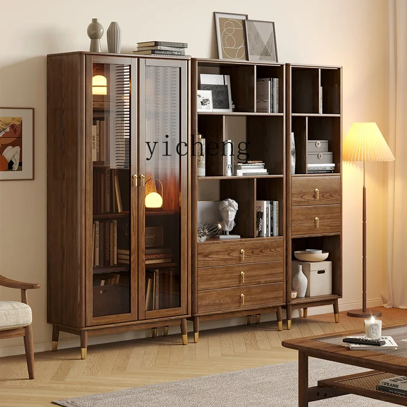 

X-20 solid wood bookcase Nordic Japanese bookshelf integrated household combination ash wood glass display cabinet