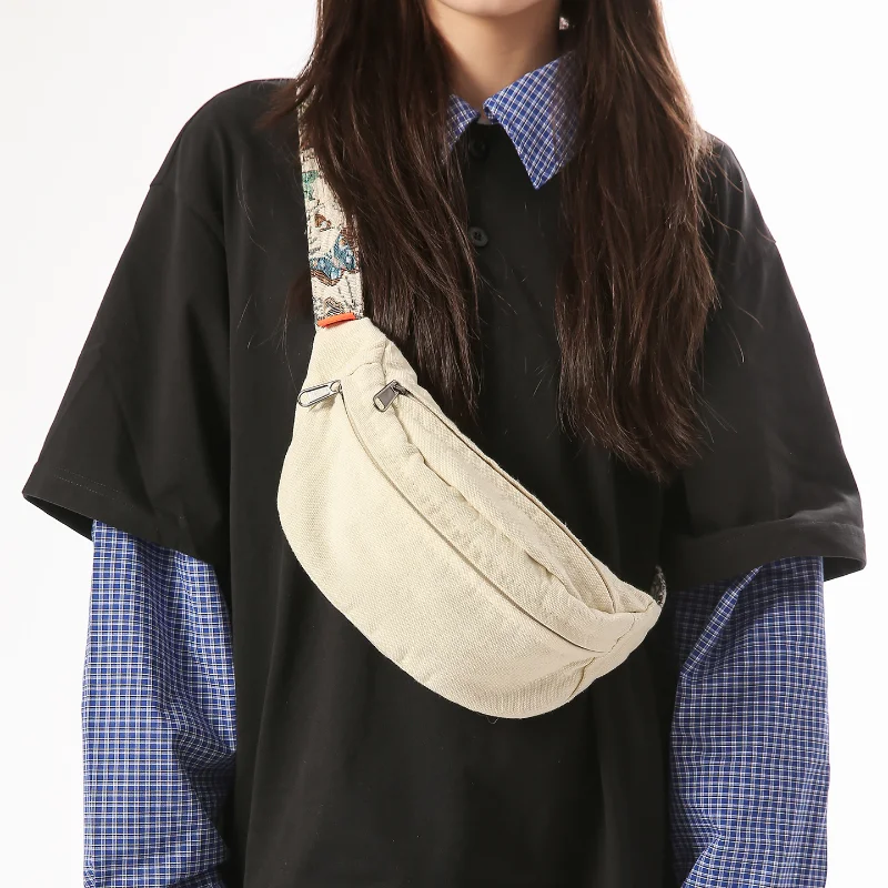 

Chest Bag for Women 2026 Denim Canvas 2026 New Women's Cloth Crossbody Mobile Phone Bag Small Waist Sports Shoulder Bag
