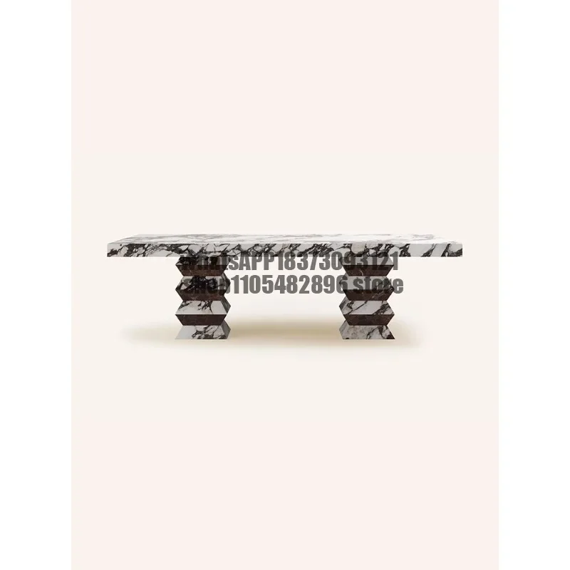 high-end simple modern rectangular Marble dining table wabi sandy wind small apartment luxury stone dining table villa,