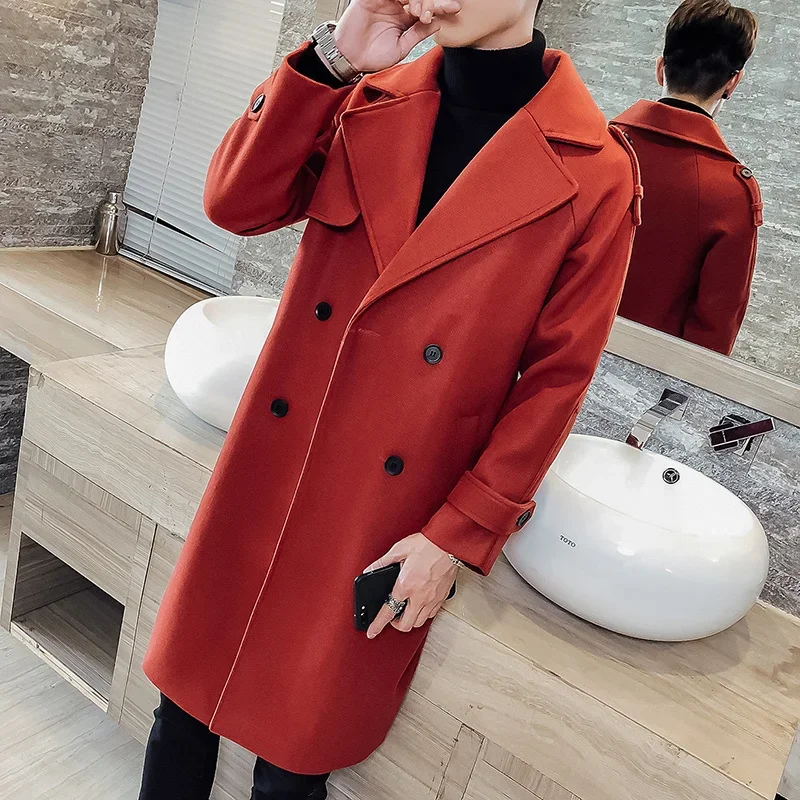 Fashion Winter Jacket Men Classic Fashion Trench Coats Black Caramel Army Green Men Long Trench Slim Fit Overcoat Men Coats