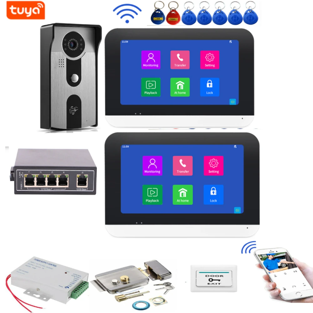 7-inch Wifi Video Intercom HD Color Touch Screen 1080P Outdoor Doorbell Motion Detection Tuya Smart Remote View Home Security