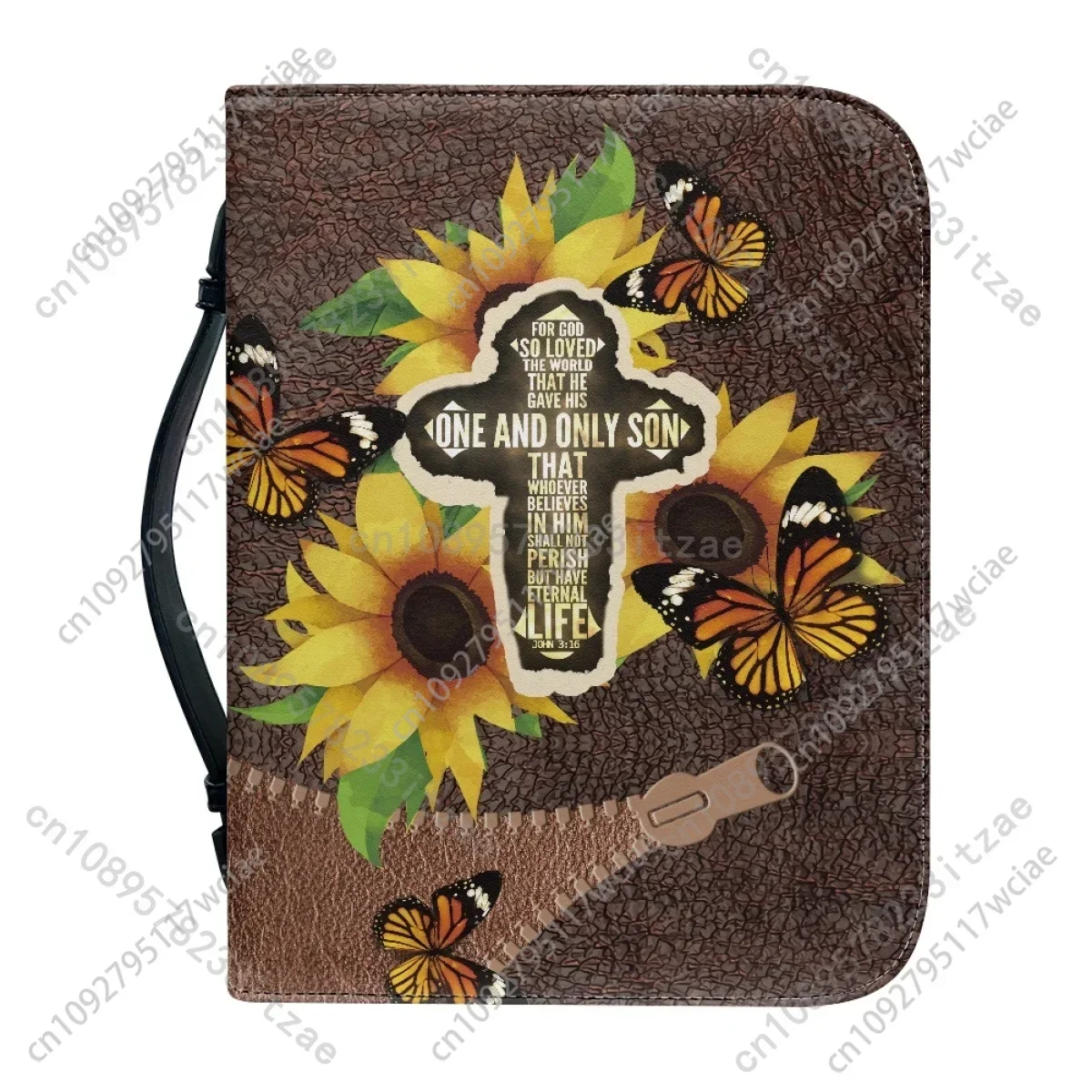 الكتاب المقدس Vrese الصليب طباعة الكتاب المقدس غطاء القضية للنساء بو الجلود مقبض حقيبة يد عباد الشمس سستة تصميم السيدات حقائب مسيحية الهدايا #3