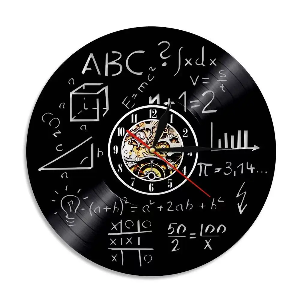 Math Equation Vinyl Record Wall Clock LED Backlit Creative Mathematics Formula Night Light Teacher Gift Room Decor