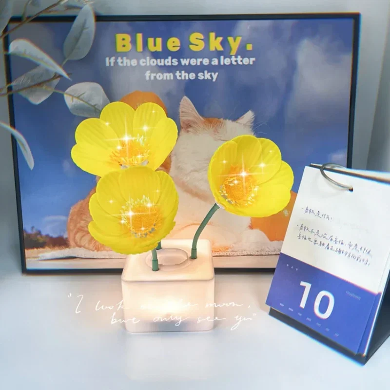 Nice criativo luzes da noite automática floração decoração simulação flor atmosfera candeeiro de mesa para o quarto das meninas
