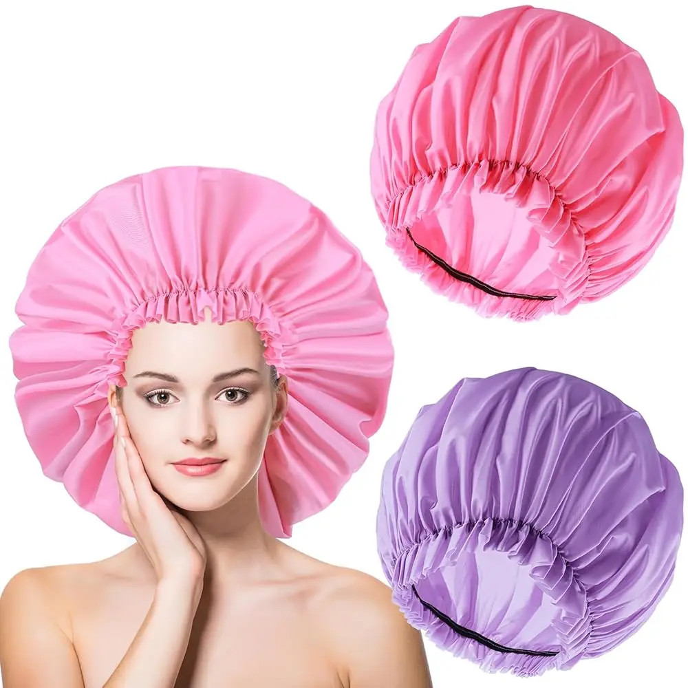 

2 PCS Large Shower Cap for Braids - Waterproof Shower Cap for Women, Reusable XL Plastic Shower Caps Jumbo Bath Bonnet for Lo