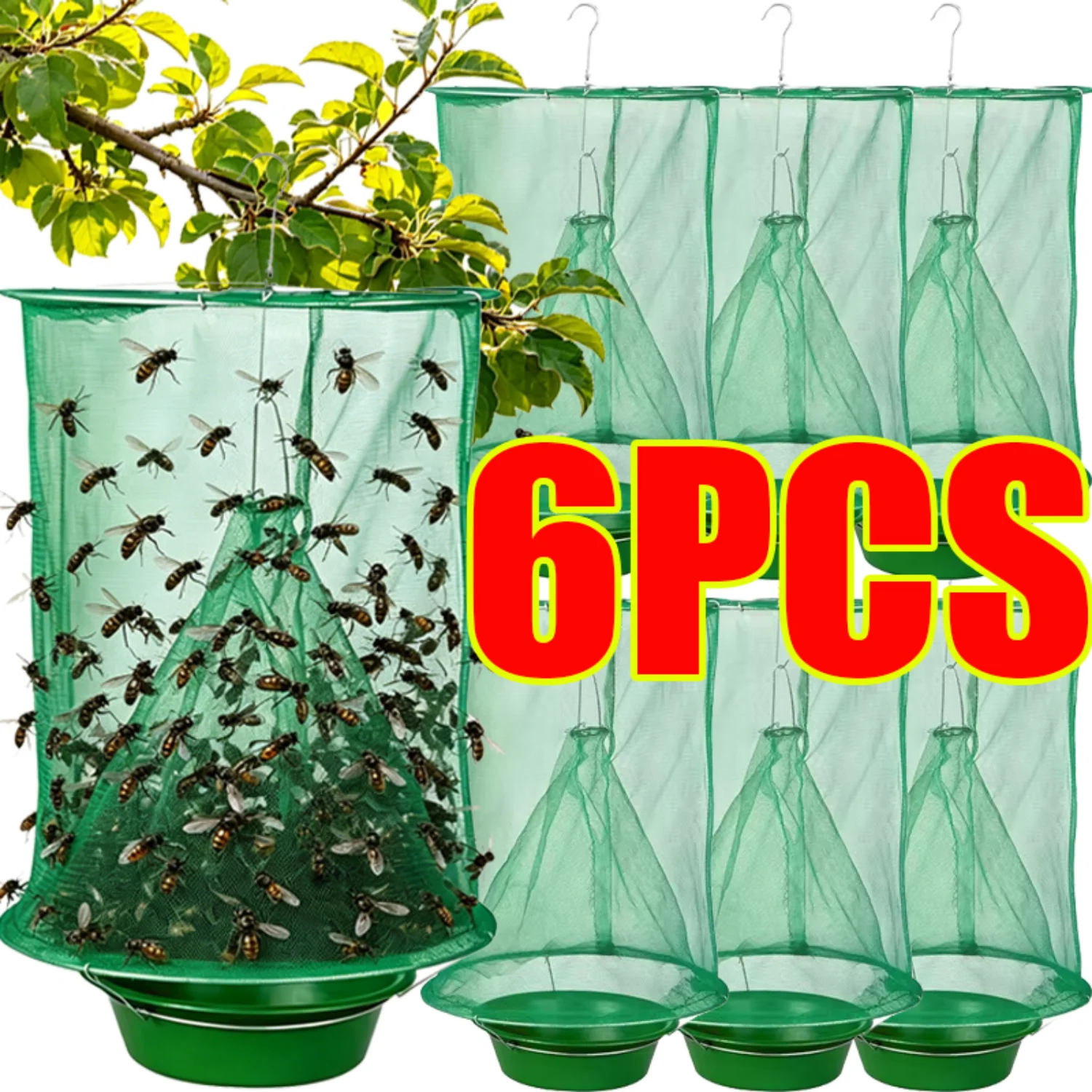 1-6PCS Outdoor Fly Traps Hanging Mesh Cage Reusable Fly Traps Insect Catchers For Farm Yard Gardening Pest Controls Supplies