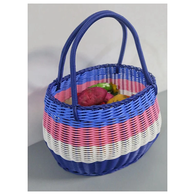 Four-Color Outdoor Picnic Basket, Imitation Rattan Woven Shopping Basket, Fruit Basket, Gift Basket