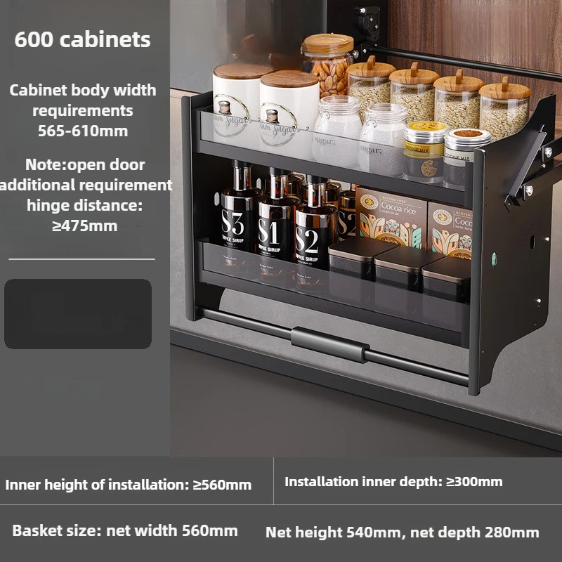Kitchen Lifting Basket Cabinet Up and Down Buffer Open Door Kitchen Cabinet Storage Rack Seasoning Basket Kitchen Furniture