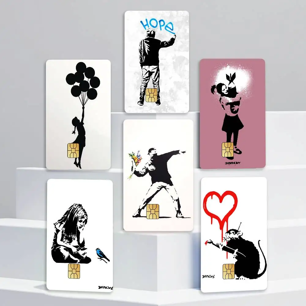 Street Artist B-Banksy Girl with Balloon  Card Stickers for Bank Access Protective Waterproof Film Cover Sticker Gift