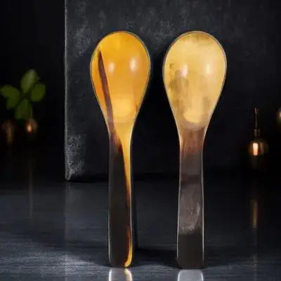 

2Pcs Ox Rice Scoops Ox Horn Spoons Long Soup Scoops Handle Kitchen Gadgets Smooth Unique Design Easy Clean