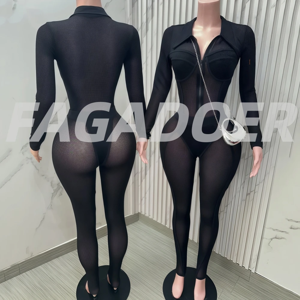 

FAGADOER сексуальный облегающий комплект из 2 предметов для женщин, сетчатый прозрачный топ с длинными рукавами + леггинсы, одинаковая женская уличная одежда