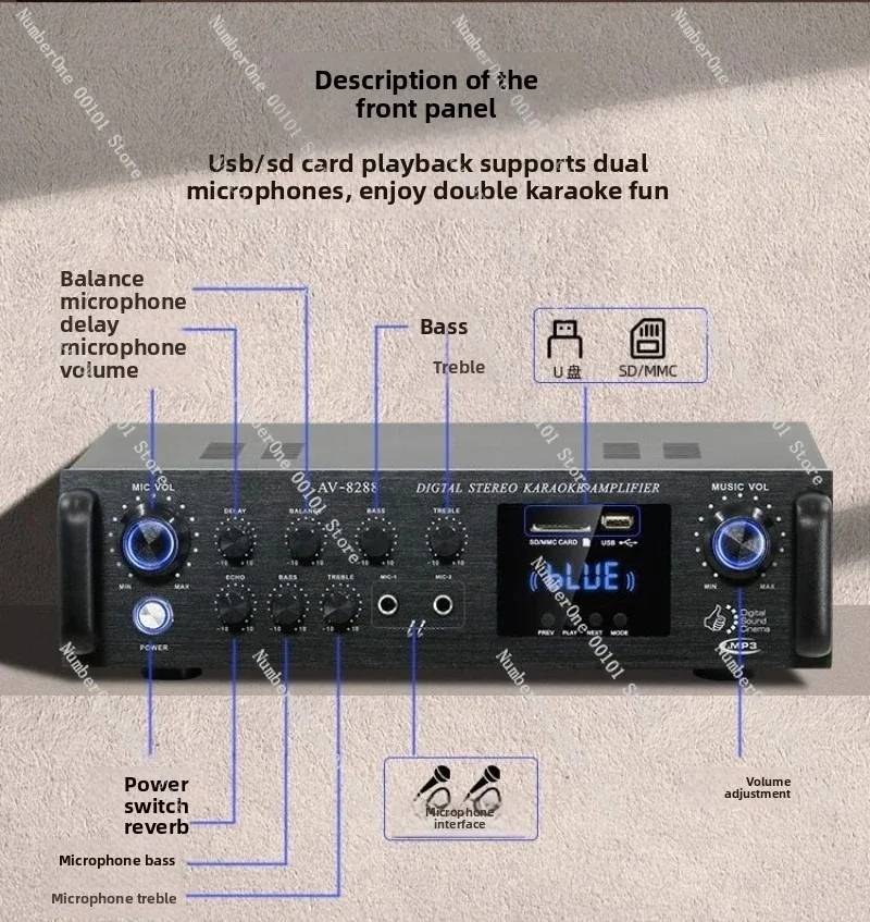 High Power Bluetooth Amplifier Board, Optical/Coaxial Input USB for 12V/220V Home Car Audio