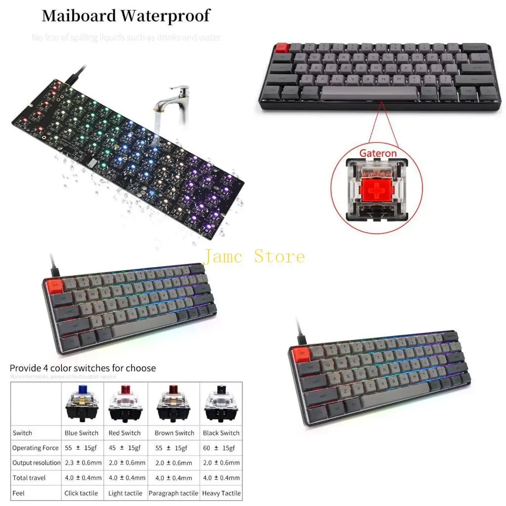

LX0B RGB Светодиодная подсветшая механическая клавиатура, портативная компактная водонепроницаемая мини -игровая клавиатура 61