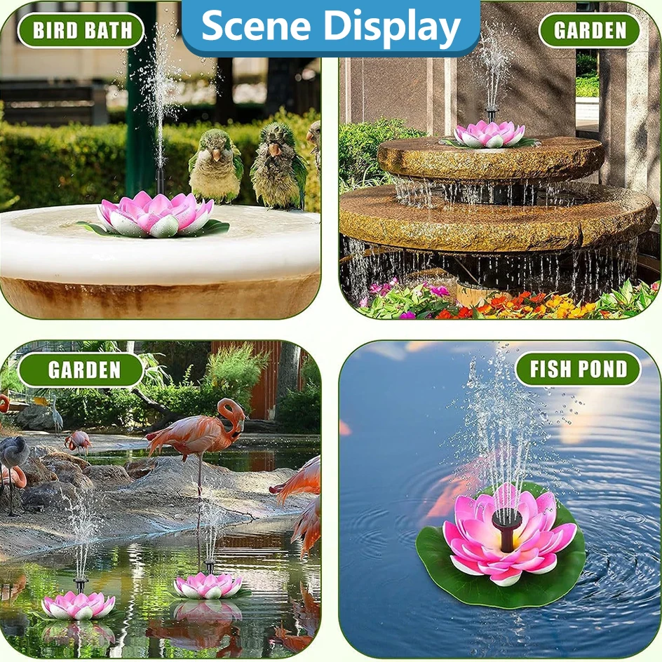 Solar Rotating Lotus Floating Fountain Outdoor Garden for Garden Bird Bath, Pond Decoration, Waterscape Garden Decoration