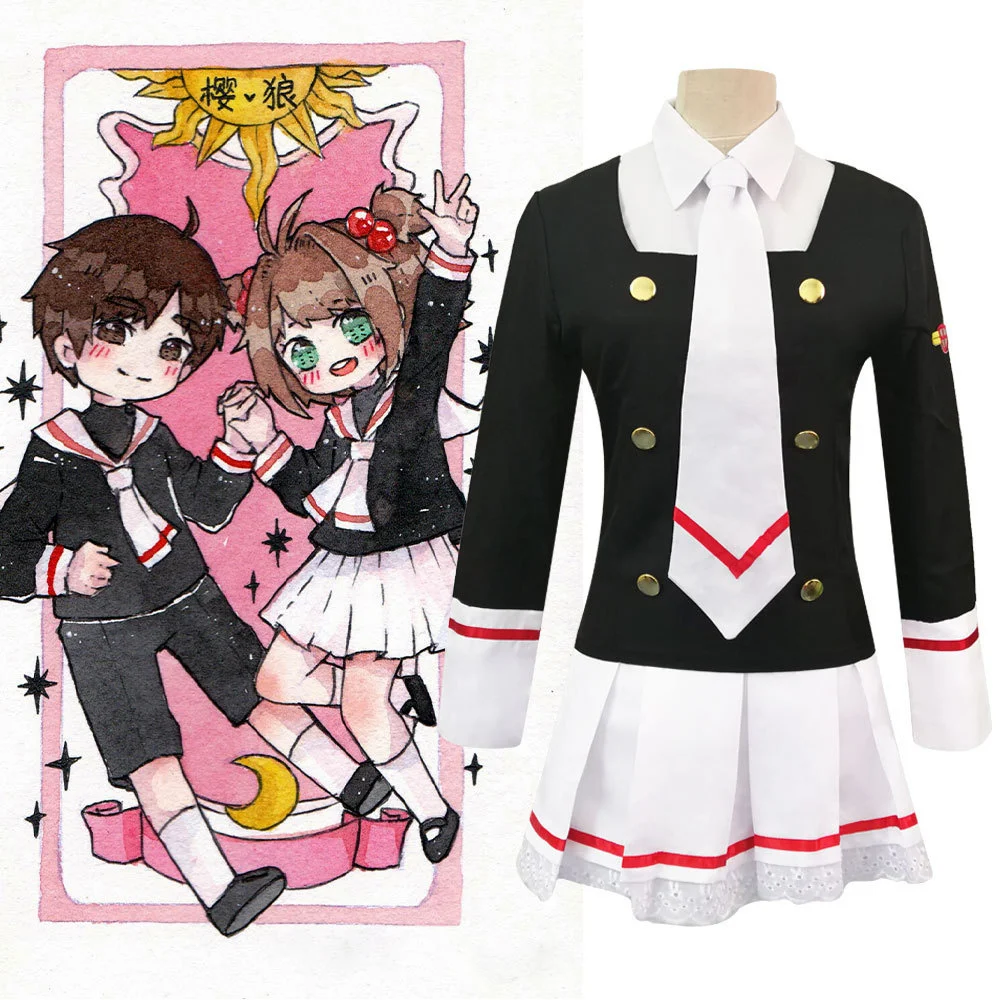 

Women Japanese Anime Card Captor Sakura Cosplay Costumes Girls Navy Collar Sailor School Uniform Jk Suit Pleated Skirts Dress