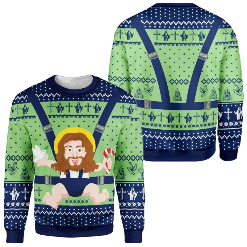 ثلاثية الأبعاد مطبوعة عيد الميلاد قبعة البلوز للرجال النساء القط يسوع الألبكة نمط البلوفرات عادية فضفاض الجولة الرقبة طويلة الأكمام هوديس #1