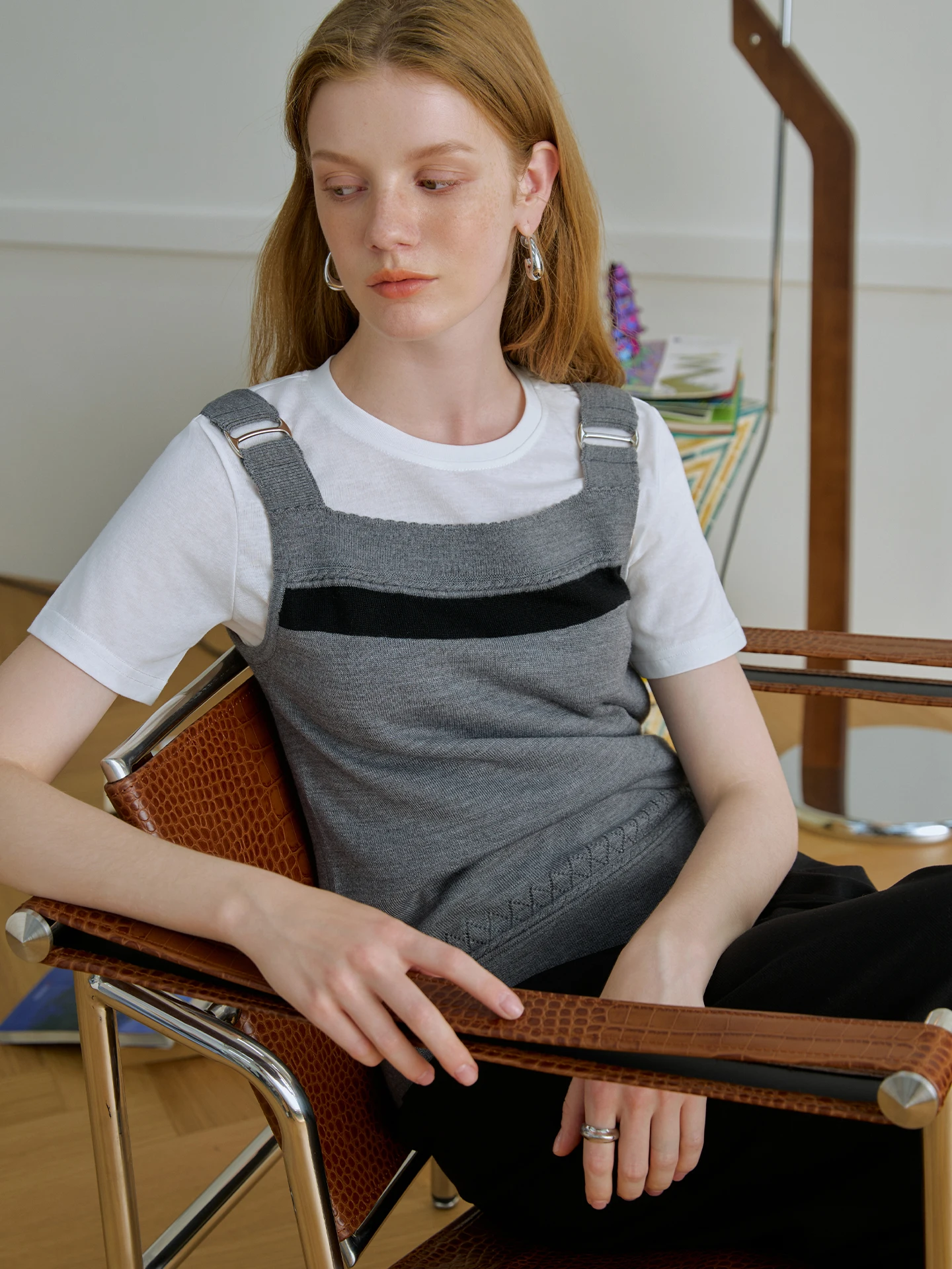 

Oz Early Spring Knitted Wool Vest ort Sve Women's Two-Piece Set Age-Defng Color Blo Straight Cut School Sle