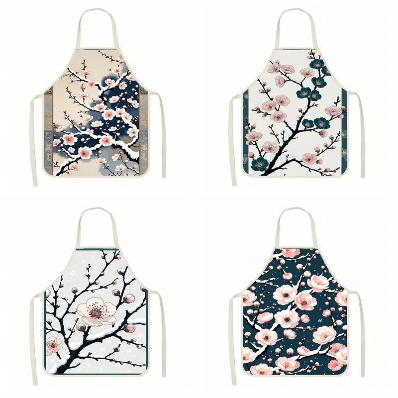 

Фартуки с узором в виде цветов вишни. Льняной фартук, подходящий для приготовления пищи на кухне, общения родителей и детей, рисования и других мероприятий.