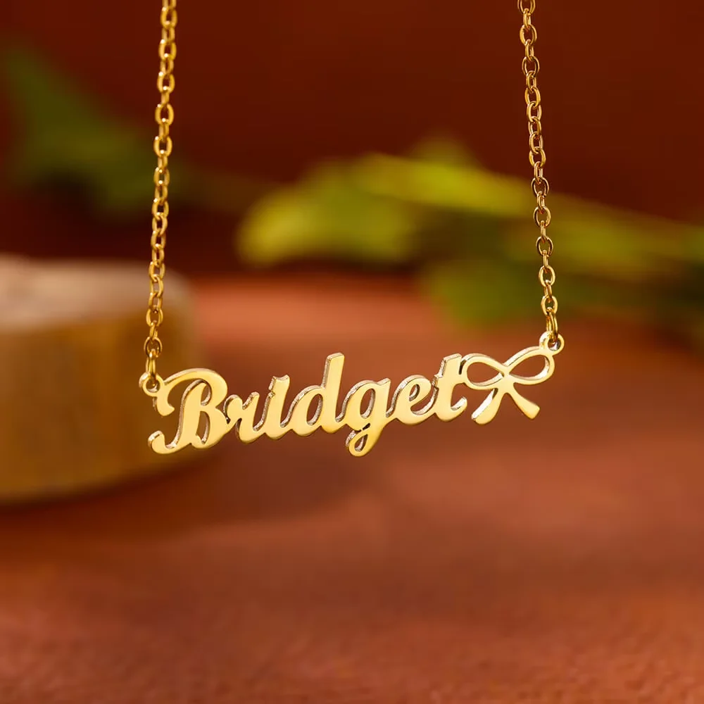 

Custom Name Necklaces For Women With Bow Tie Personalized Nameplate Butterfly Stainless Steel Necklace Customized Jewelry BFF