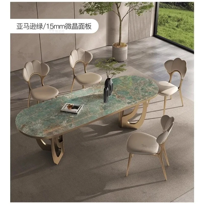 High-end villa rectangular luxury stone dining table rock slab marble pattern household dining table