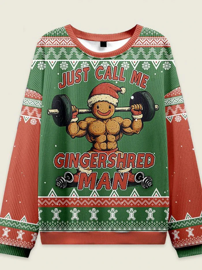 Grappige Fitness Gingerbread Man Trui 3D Lange Mouw Mannen Lelijke Truien Cartoon Trui Xmas Casual Ronde Hals Heren Sweatshirts