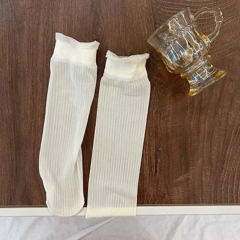 3 Pairs Women's Socks White Lace Summer Thin Wooden Ear Edge Pile Socks Spring Summer Socks Women's Ice Silk Sock image 3
