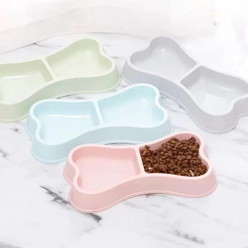 Plastic Cat Bowl Pet Food Bowl Double Bowl Macaron Color Dog Food Drinking Tray Feeding Cat Feeding Pet Supplies Dog Accessories