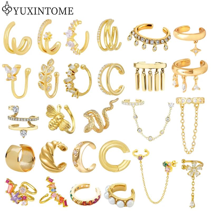 1PCS Punk Style 18/24K Gold Plated Ear Clip Cartilage Non Perforated Trendy Earrings For Men and Women Fashion Jewelry Gifts