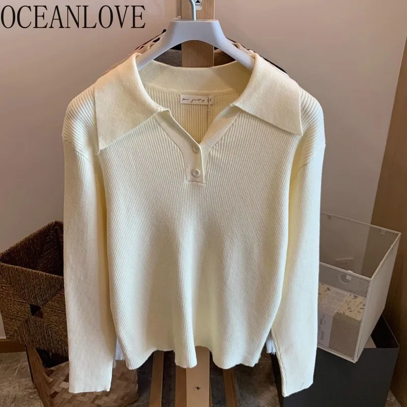 

OCEANLOVE Autumn Winter Clothes Woman Sweaters Solid V Neck Basics Short Pullovers Korean Fashion Chic Retro Pull Femme