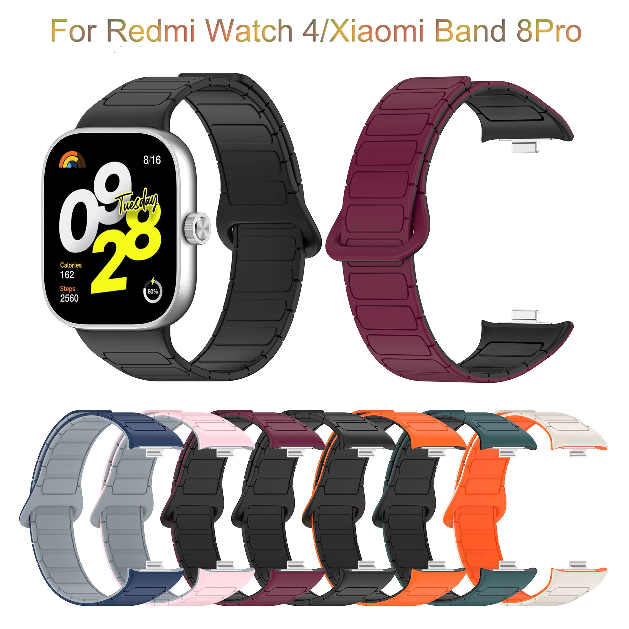 

Magnetic Silicone Strap Suitable for Redmi Watch 4 Dual Color Strap Smart Watch Strap Xiaomi Band 8 Pro Replacement Strap